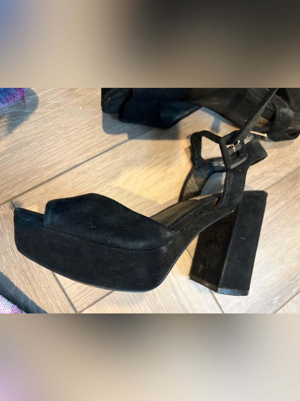 Steve Madden trixie Black Suede Open-Toe Ankle Strap Block Heels 6.5